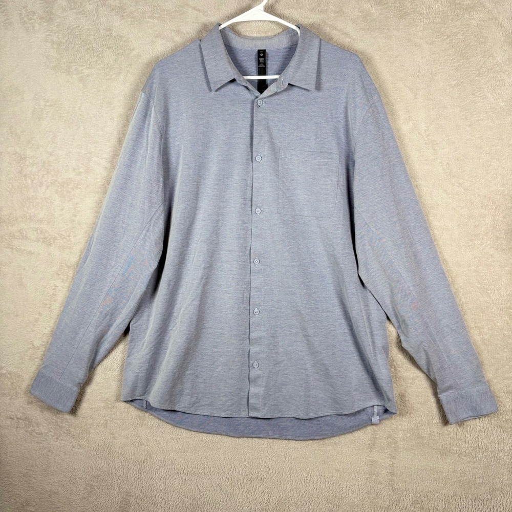 Lululemon New Venture Long Sleeve Shirt Mens XXL Blue Heather Pique Button Up